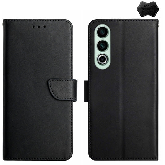 For OnePlus Nord CE4 Genuine Leather Fingerprint-proof Flip Phone Case(Black) - OnePlus Cases by PMC Jewellery | Online Shopping South Africa | PMC Jewellery | Buy Now Pay Later Mobicred