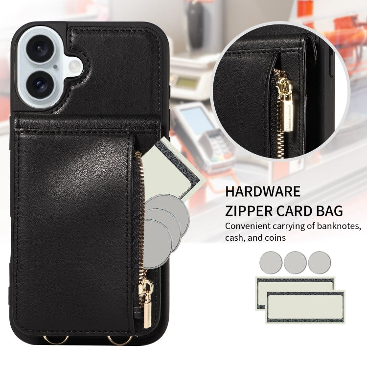 For iPhone 16 Plus Crossbody Lanyard Zipper Wallet Leather Phone Case(Black) - iPhone 16 Plus Cases by PMC Jewellery | Online Shopping South Africa | PMC Jewellery | Buy Now Pay Later Mobicred