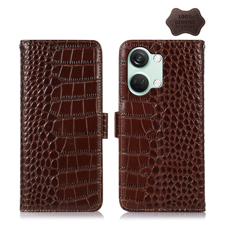 For OnePlus Nord 3 / Ace 2V Crocodile Top Layer Cowhide Leather Phone Case(Brown) - OnePlus Cases by PMC TechLife | Online Shopping South Africa | PMC TechLife | Buy Now Pay Later Mobicred