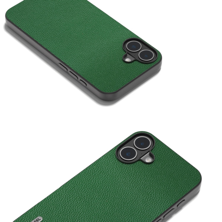 For iPhone 16 ABEEL Black Edge Genuine Leather Mino Phone Case(Green) - iPhone 16 Cases by PMC TechLife | Online Shopping South Africa | PMC TechLife | Buy Now Pay Later Mobicred