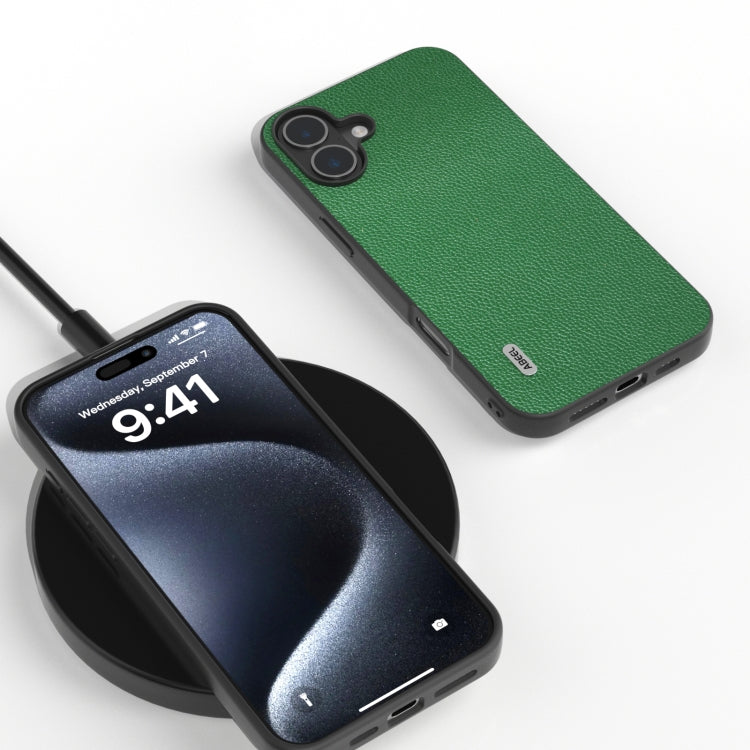 For iPhone 16 ABEEL Black Edge Genuine Leather Mino Phone Case(Green) - iPhone 16 Cases by PMC TechLife | Online Shopping South Africa | PMC TechLife | Buy Now Pay Later Mobicred