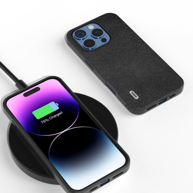 For iPhone 16 Pro ABEEL Black Edge Genuine Leather Mino Phone Case(Black) - iPhone 16 Pro Cases by PMC TechLife | Online Shopping South Africa | PMC TechLife | Buy Now Pay Later Mobicred