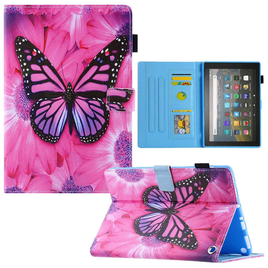 For Amazon Fire Max 11 2023 Colored Drawing Leather Smart Tablet Case(Red Flower Pink Butterfly) - Amazon by PMC Jewellery | Online Shopping South Africa | PMC Jewellery | Buy Now Pay Later Mobicred