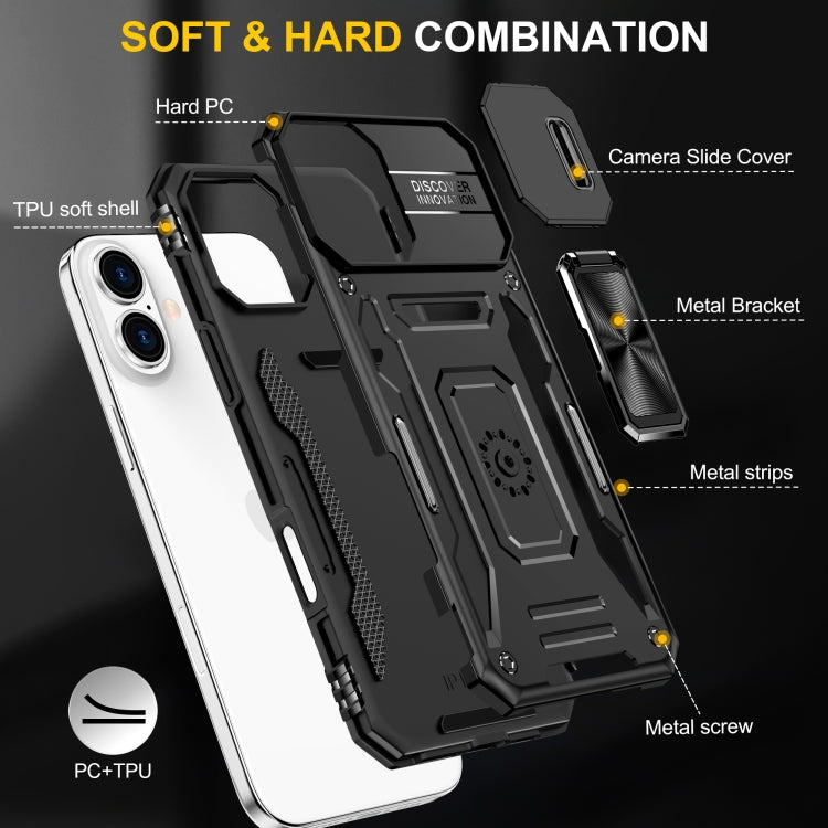 For iPhone 16 Armor PC + TPU Camera Shield Phone Case(Black) - iPhone 16 Cases by PMC TechLife | Online Shopping South Africa | PMC TechLife | Buy Now Pay Later Mobicred