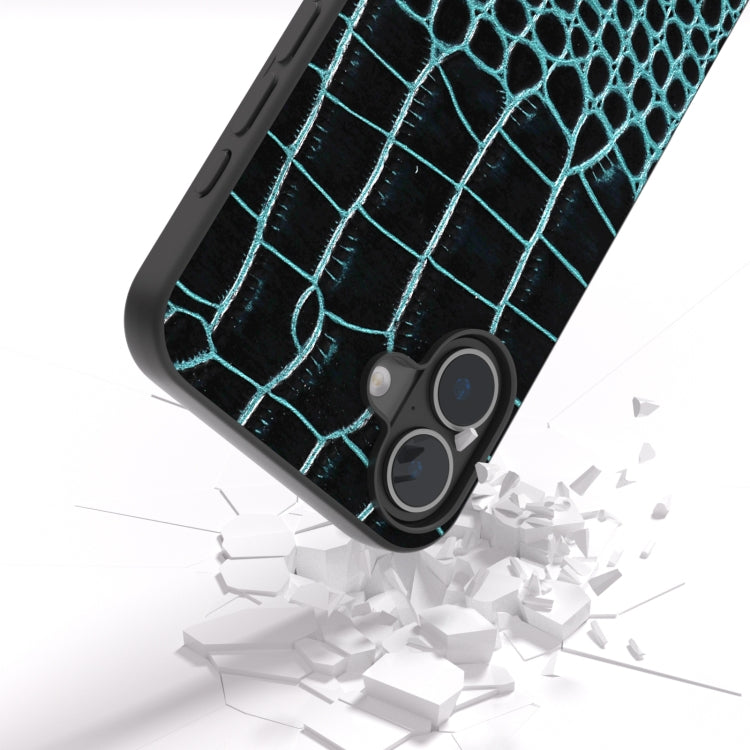 For iPhone 16 Plus ABEEL Genuine Leather Crocodile Pattern Black Edge Phone Case(Blue) - iPhone 16 Plus Cases by PMC Jewellery | Online Shopping South Africa | PMC Jewellery | Buy Now Pay Later Mobicred