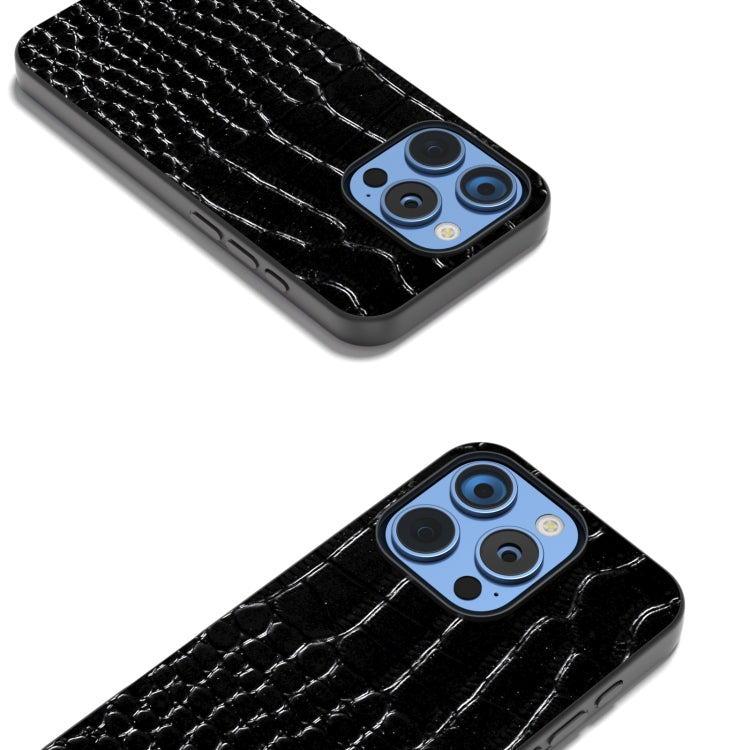 For iPhone 16 Pro Max ABEEL Genuine Leather Crocodile Pattern Black Edge Phone Case(Black) - iPhone 16 Pro Max Cases by PMC TechLife | Online Shopping South Africa | PMC TechLife | Buy Now Pay Later Mobicred