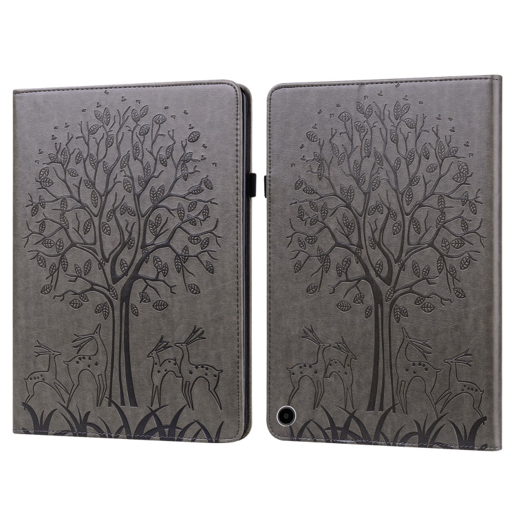For Amazon Fire Max 11 Tree & Deer Embossed Leather Tablet Case(Grey) - Amazon by PMC TechLife | Online Shopping South Africa | PMC TechLife | Buy Now Pay Later Mobicred