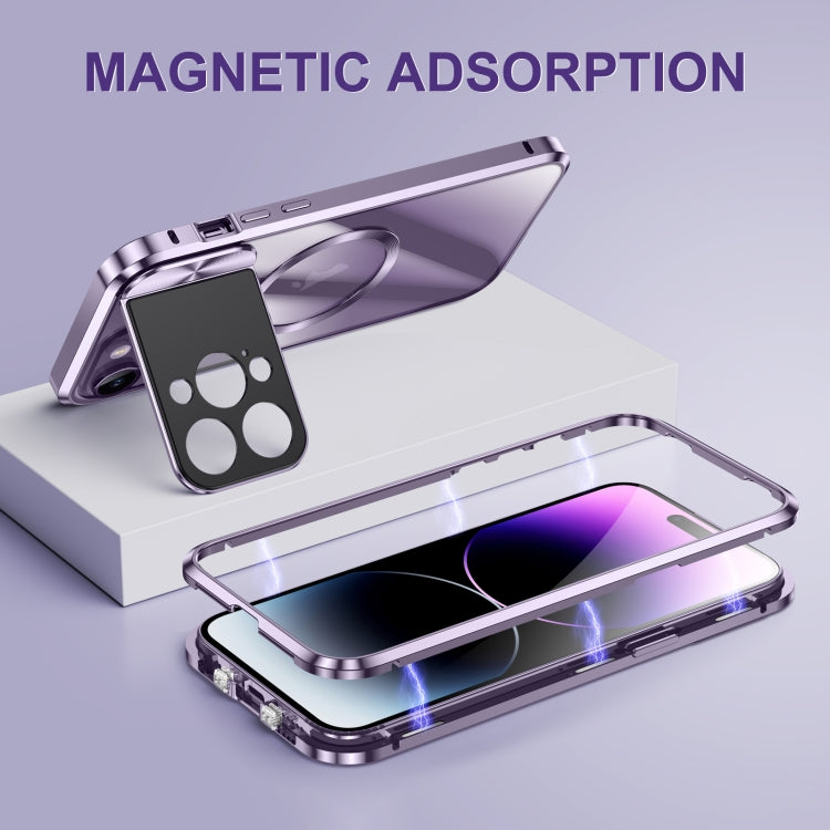 For iPhone 14 Pro Max Large Window Holder MagSafe Magnetic Metal Phone Case(Silver) - iPhone 14 Pro Max Cases by PMC Jewellery | Online Shopping South Africa | PMC Jewellery