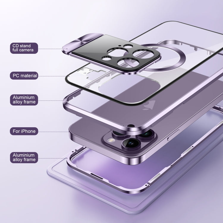 For iPhone 15 Pro Large Window Holder MagSafe Magnetic Metal Phone Case(Purple) - iPhone 15 Pro Cases by PMC Jewellery | Online Shopping South Africa | PMC Jewellery