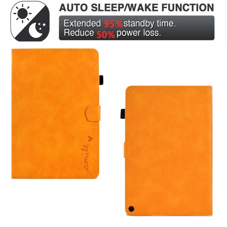 For Amazon Fire Max 11 2023 Embossed Smile Flip Smart Leather Tablet Case(Khaki) - Amazon by PMC TechLife | Online Shopping South Africa | PMC TechLife | Buy Now Pay Later Mobicred