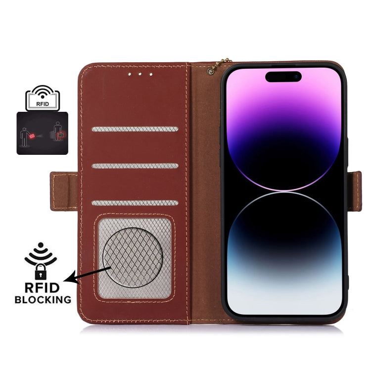 For iPhone 16 Pro Max Genuine Leather Magnetic RFID Leather Phone Case(Coffee) - iPhone 16 Pro Max Cases by PMC Jewellery | Online Shopping South Africa | PMC Jewellery | Buy Now Pay Later Mobicred