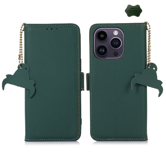 For iPhone 16 Pro Genuine Leather Magnetic RFID Leather Phone Case(Green) - iPhone 16 Pro Cases by PMC Jewellery | Online Shopping South Africa | PMC Jewellery | Buy Now Pay Later Mobicred