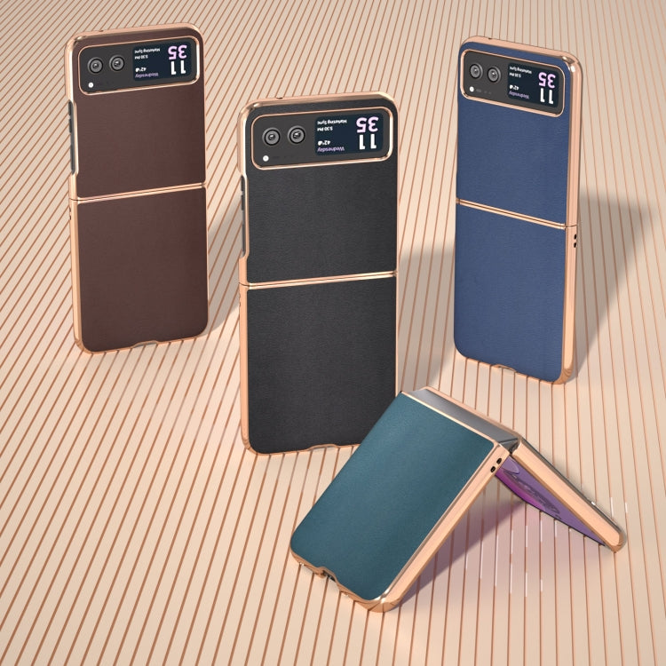 For Motorola Razr 40 Nano Plating Genuine Leather Xiaoya Series Phone Case(Black) - Motorola Cases by PMC TechLife | Online Shopping South Africa | PMC TechLife | Buy Now Pay Later Mobicred