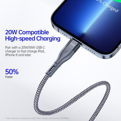 DUZZONA A1 PD 20W Type-C to 8 Pin Fast Charging Data Cable, Length:2m(Grey) - 2 in 1 Cable by DUZZONA | Online Shopping South Africa | PMC Jewellery | Buy Now Pay Later Mobicred