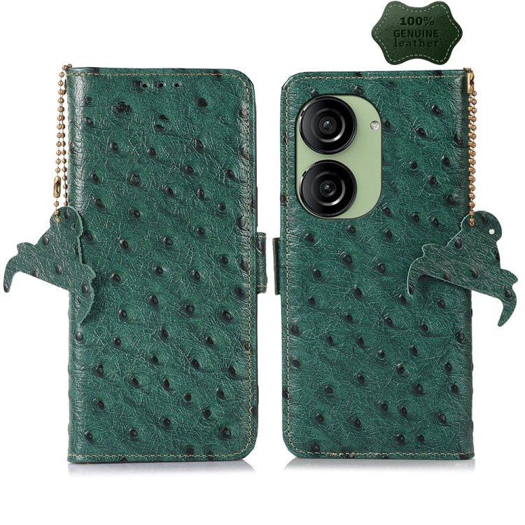 For Asus Zenfone 10 / Zenfone 9 Ostrich Pattern Genuine Leather RFID Phone Case(Green) - ASUS Cases by PMC TechLife | Online Shopping South Africa | PMC TechLife | Buy Now Pay Later Mobicred