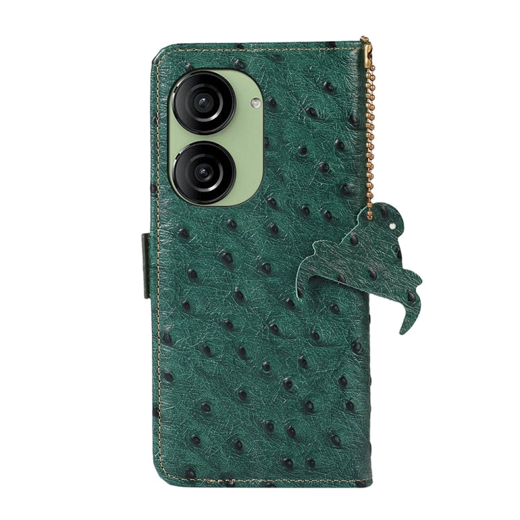 For Asus Zenfone 10 / Zenfone 9 Ostrich Pattern Genuine Leather RFID Phone Case(Green) - ASUS Cases by PMC TechLife | Online Shopping South Africa | PMC TechLife | Buy Now Pay Later Mobicred
