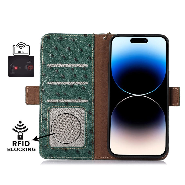 For Asus Zenfone 10 / Zenfone 9 Ostrich Pattern Genuine Leather RFID Phone Case(Green) - ASUS Cases by PMC TechLife | Online Shopping South Africa | PMC TechLife | Buy Now Pay Later Mobicred