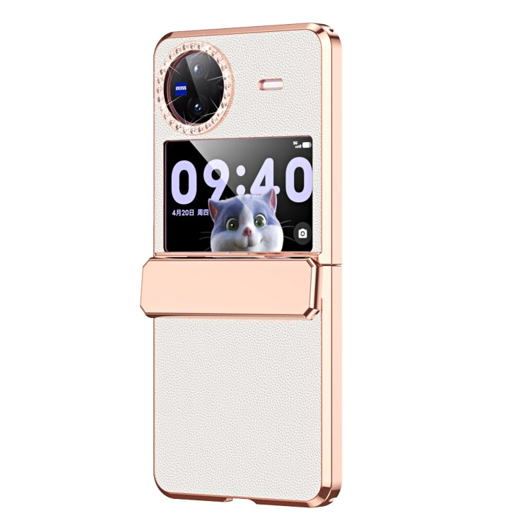 For vivo X Flip Plated Plain Leather Folding Phone Case with Hinge(White) - vivo Cases by PMC TechLife | Online Shopping South Africa | PMC TechLife | Buy Now Pay Later Mobicred