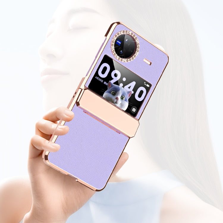 For vivo X Flip Plated Plain Leather Folding Phone Case with Hinge(White) - vivo Cases by PMC TechLife | Online Shopping South Africa | PMC TechLife | Buy Now Pay Later Mobicred
