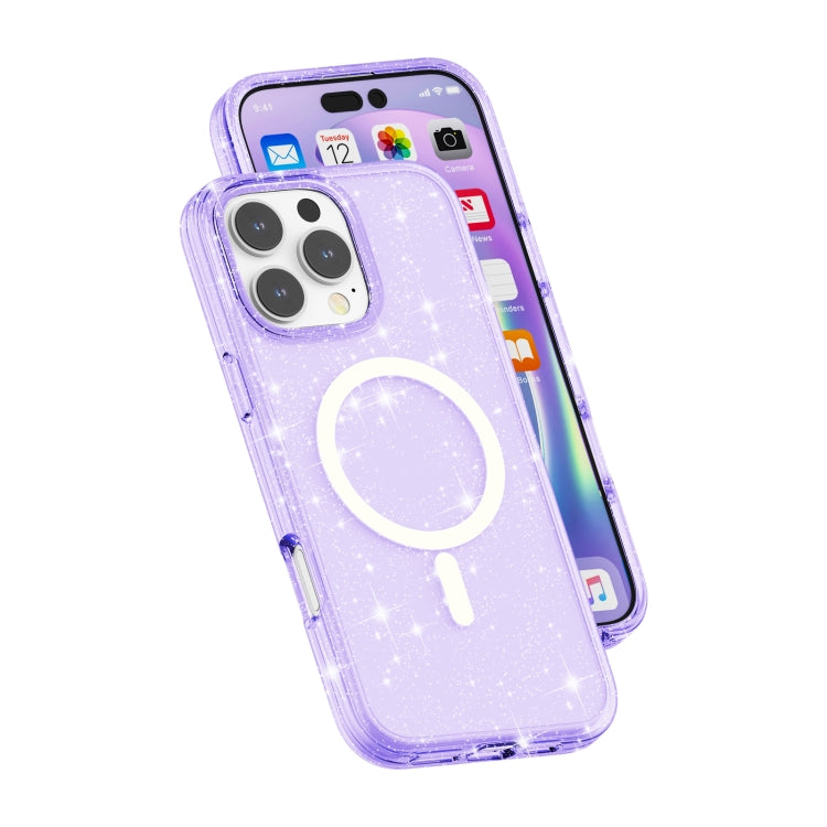 For iPhone 16 Pro Terminator Style Glitter Powder MagSafe Magnetic Phone Case(Purple) - iPhone 16 Pro Cases by PMC Jewellery | Online Shopping South Africa | PMC Jewellery | Buy Now Pay Later Mobicred