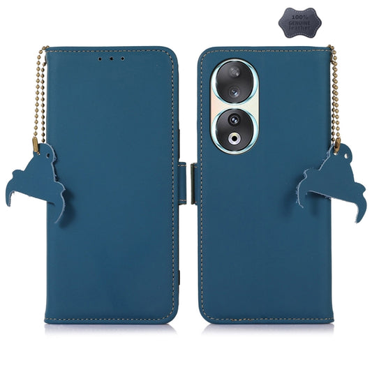 For Honor 90 5G Genuine Leather Magnetic RFID Leather Phone Case(Blue) - Honor Cases by PMC Jewellery | Online Shopping South Africa | PMC Jewellery | Buy Now Pay Later Mobicred