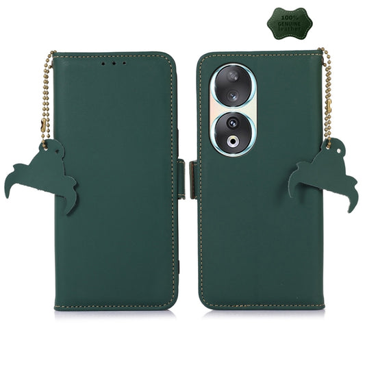 For Honor 90 5G Genuine Leather Magnetic RFID Leather Phone Case(Green) - Honor Cases by PMC Jewellery | Online Shopping South Africa | PMC Jewellery | Buy Now Pay Later Mobicred