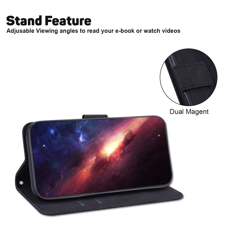 For iPhone 16e Geometric Embossed Leather Phone Case(Black) - iPhone 16e Cases by PMC TechLife | Online Shopping South Africa | PMC TechLife | Buy Now Pay Later Mobicred