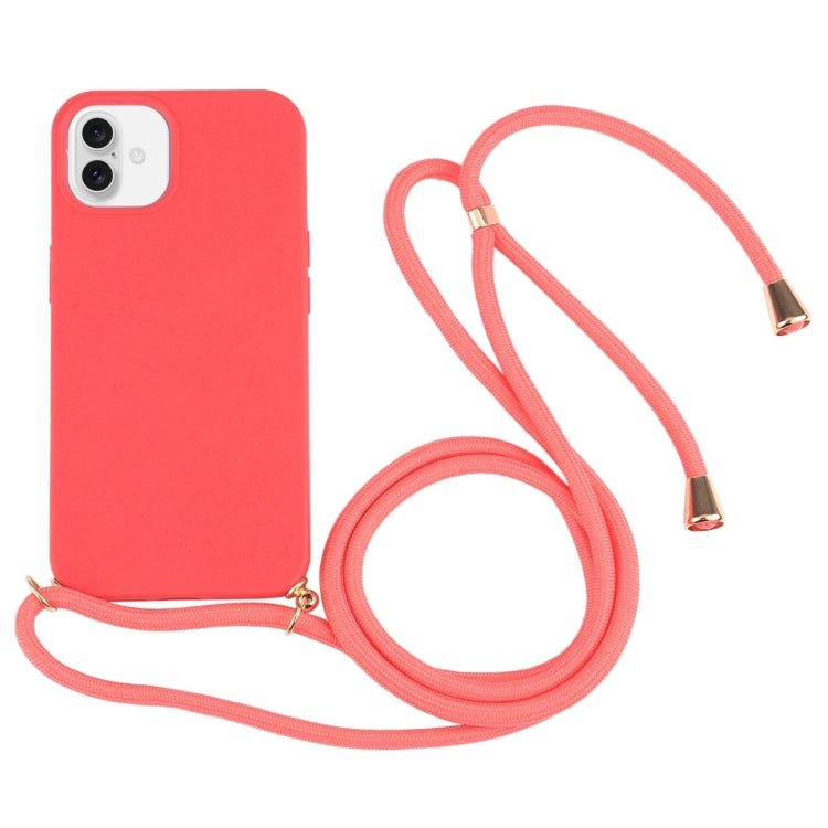 For iPhone 16 Wheat Straw TPU Shockproof Phone Case with Neck Lanyard(Red) - iPhone 16 Cases by PMC Jewellery | Online Shopping South Africa | PMC Jewellery | Buy Now Pay Later Mobicred