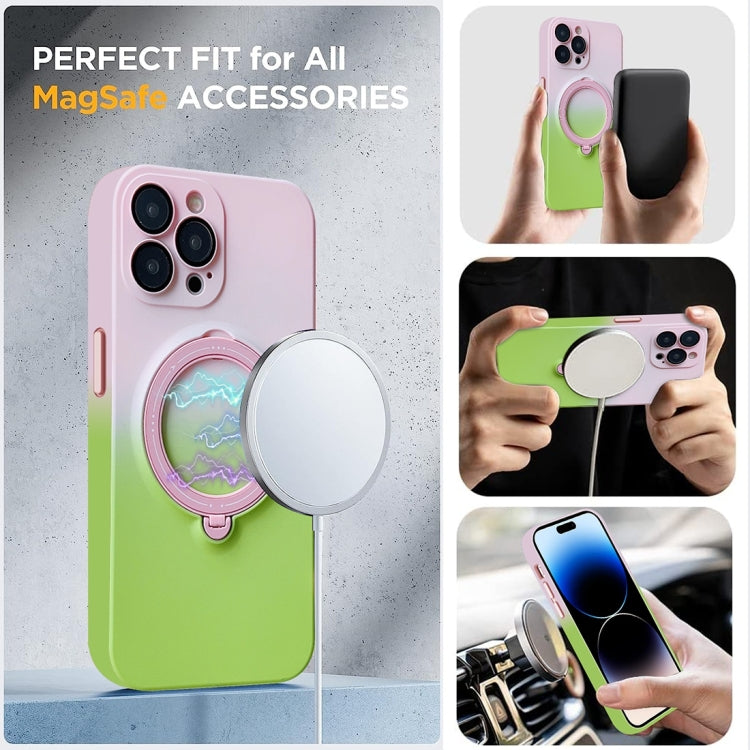 For iPhone 14 MagSafe Holder Gradient TPU Phone Case(Pink Green) - iPhone 14 Cases by PMC TechLife | Online Shopping South Africa | PMC TechLife