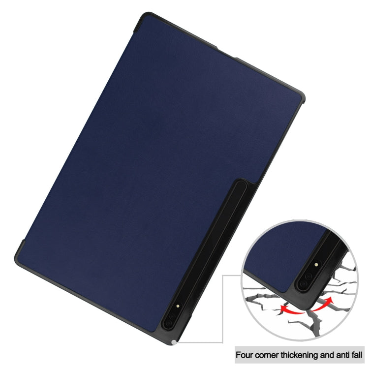 For Samsung Galaxy Tab S10 Ultra / S9 Ultra Custer Pure Color 3-Fold Holder Smart Leather Tablet Case(Dark Blue) - Galaxy Tab S9 Ultra Cases by PMC Jewellery | Online Shopping South Africa | PMC Jewellery | Buy Now Pay Later Mobicred