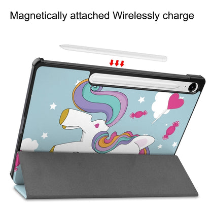 For Samsung Galaxy Tab S9 FE Custer Painted 3-Fold Holder Smart Leather Tablet Case(Unicorn) - Galaxy Tab S9 FE by PMC Jewellery | Online Shopping South Africa | PMC Jewellery