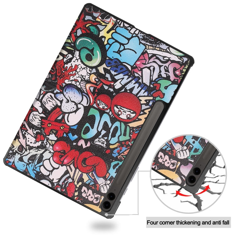 For Samsung Galaxy Tab S9 FE+ / S10+ Custer Painted 3-Fold Holder Smart Leather Tablet Case(Graffiti) - free shipping - PMC Jewellery - Order now!