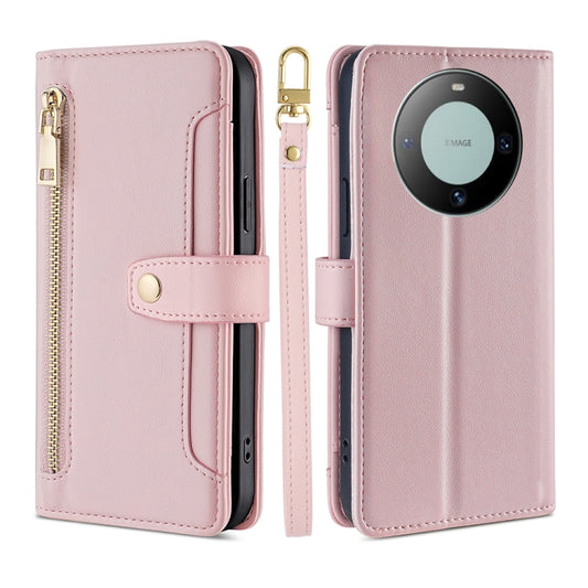 For Huawei Mate 60 Lite Sheep Texture Cross-body Zipper Wallet Leather Phone Case(Pink) - Huawei Cases by PMC Jewellery | Online Shopping South Africa | PMC Jewellery | Buy Now Pay Later Mobicred