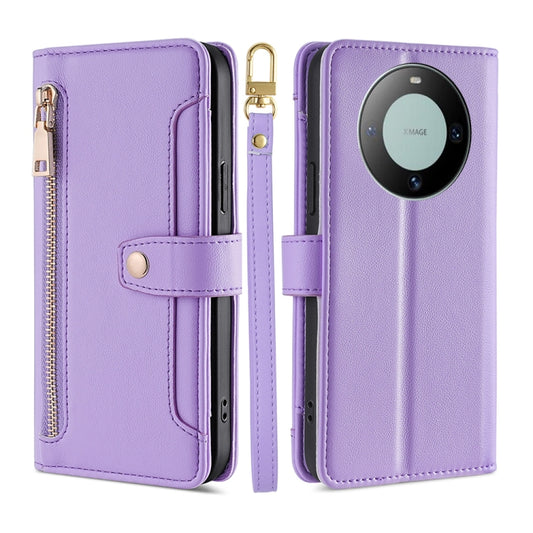 For Huawei Mate 60 Lite Sheep Texture Cross-body Zipper Wallet Leather Phone Case(Purple) - Huawei Cases by PMC Jewellery | Online Shopping South Africa | PMC Jewellery | Buy Now Pay Later Mobicred