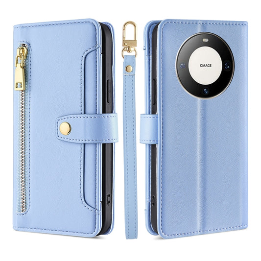 For Huawei Mate 60 Pro / Pro+ Lite Sheep Texture Cross-body Zipper Wallet Leather Phone Case(Blue) - Huawei Cases by PMC Jewellery | Online Shopping South Africa | PMC Jewellery | Buy Now Pay Later Mobicred