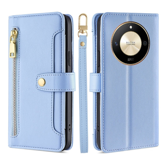 For Honor X50 5G Sheep Texture Cross-body Zipper Wallet Leather Phone Case(Blue) - Honor Cases by PMC Jewellery | Online Shopping South Africa | PMC Jewellery | Buy Now Pay Later Mobicred