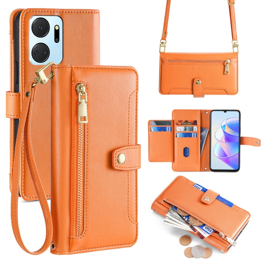 For Honor X7a Sheep Texture Cross-body Zipper Wallet Leather Phone Case(Orange) - Honor Cases by PMC Jewellery | Online Shopping South Africa | PMC Jewellery | Buy Now Pay Later Mobicred