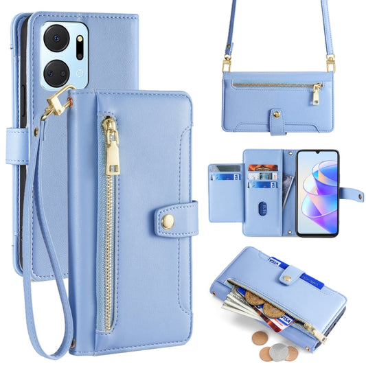 For Honor X7a Sheep Texture Cross-body Zipper Wallet Leather Phone Case(Blue) - Honor Cases by PMC Jewellery | Online Shopping South Africa | PMC Jewellery | Buy Now Pay Later Mobicred