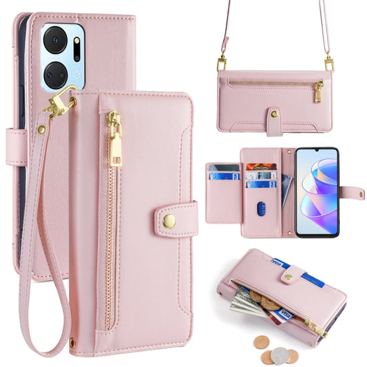 For Honor X7a Sheep Texture Cross-body Zipper Wallet Leather Phone Case(Pink) - Honor Cases by PMC Jewellery | Online Shopping South Africa | PMC Jewellery | Buy Now Pay Later Mobicred