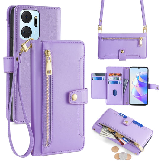 For Honor X7a Sheep Texture Cross-body Zipper Wallet Leather Phone Case(Purple) - Honor Cases by PMC Jewellery | Online Shopping South Africa | PMC Jewellery | Buy Now Pay Later Mobicred