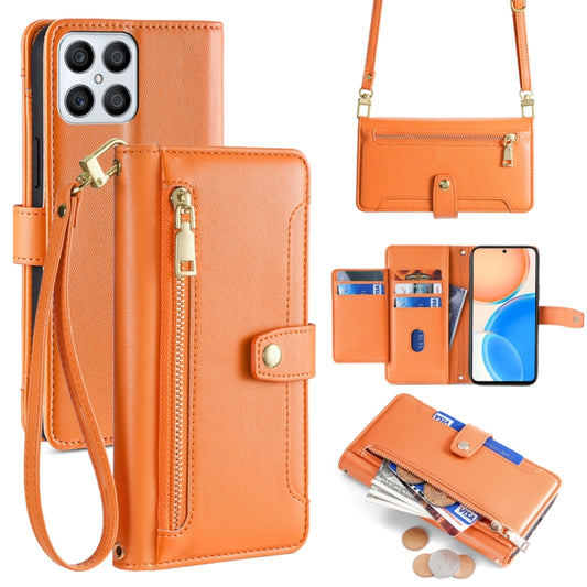 For Honor X8 Sheep Texture Cross-body Zipper Wallet Leather Phone Case(Orange) - Honor Cases by PMC Jewellery | Online Shopping South Africa | PMC Jewellery | Buy Now Pay Later Mobicred