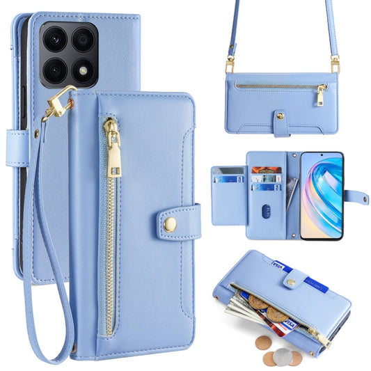 For Honor X8a Sheep Texture Cross-body Zipper Wallet Leather Phone Case(Blue) - Honor Cases by PMC Jewellery | Online Shopping South Africa | PMC Jewellery | Buy Now Pay Later Mobicred