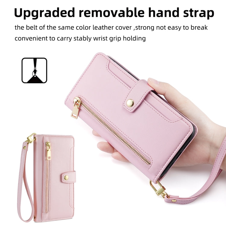 For Honor X8a Sheep Texture Cross-body Zipper Wallet Leather Phone Case(Pink) - Honor Cases by PMC TechLife | Online Shopping South Africa | PMC TechLife | Buy Now Pay Later Mobicred