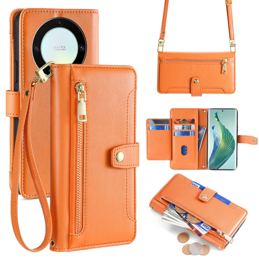 For Honor X9a Sheep Texture Cross-body Zipper Wallet Leather Phone Case(Orange) - Honor Cases by PMC Jewellery | Online Shopping South Africa | PMC Jewellery | Buy Now Pay Later Mobicred