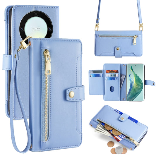 For Honor X9a Sheep Texture Cross-body Zipper Wallet Leather Phone Case(Blue) - Honor Cases by PMC Jewellery | Online Shopping South Africa | PMC Jewellery | Buy Now Pay Later Mobicred