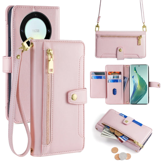 For Honor X9a Sheep Texture Cross-body Zipper Wallet Leather Phone Case(Pink) - Honor Cases by PMC Jewellery | Online Shopping South Africa | PMC Jewellery | Buy Now Pay Later Mobicred