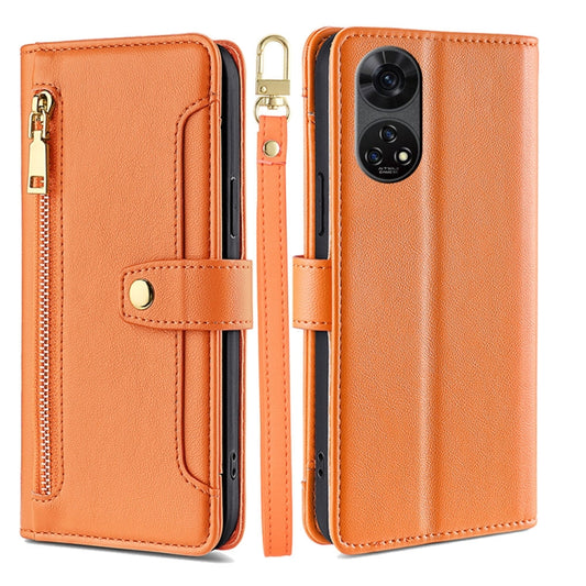 For ZTE Anshin Family Sheep Texture Cross-body Zipper Wallet Leather Phone Case(Orange) - ZTE Cases by PMC Jewellery | Online Shopping South Africa | PMC Jewellery | Buy Now Pay Later Mobicred