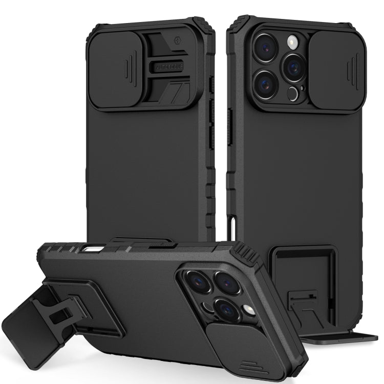 For iPhone 16 Pro Stereoscopic Holder Sliding Camshield Phone Case(Black) - iPhone 16 Pro Cases by PMC Jewellery | Online Shopping South Africa | PMC Jewellery | Buy Now Pay Later Mobicred