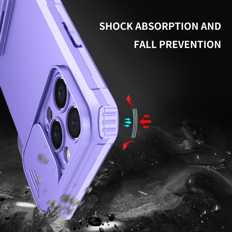 For iPhone 16 Pro Stereoscopic Holder Sliding Camshield Phone Case(Purple) - iPhone 16 Pro Cases by PMC Jewellery | Online Shopping South Africa | PMC Jewellery | Buy Now Pay Later Mobicred