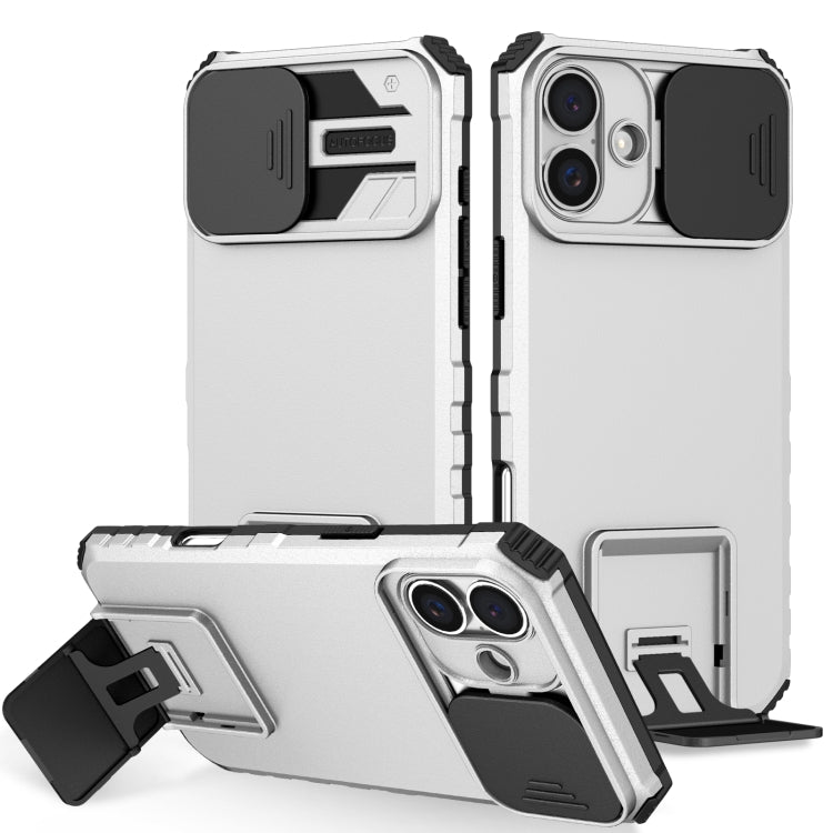 For iPhone 16 Plus Stereoscopic Holder Sliding Camshield Phone Case(White) - iPhone 16 Plus Cases by PMC Jewellery | Online Shopping South Africa | PMC Jewellery | Buy Now Pay Later Mobicred